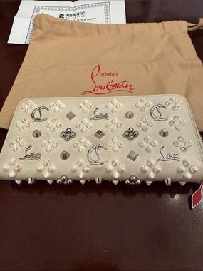 Christian Louboutin Ivory Pearl and Stud Zip-Around Wallet